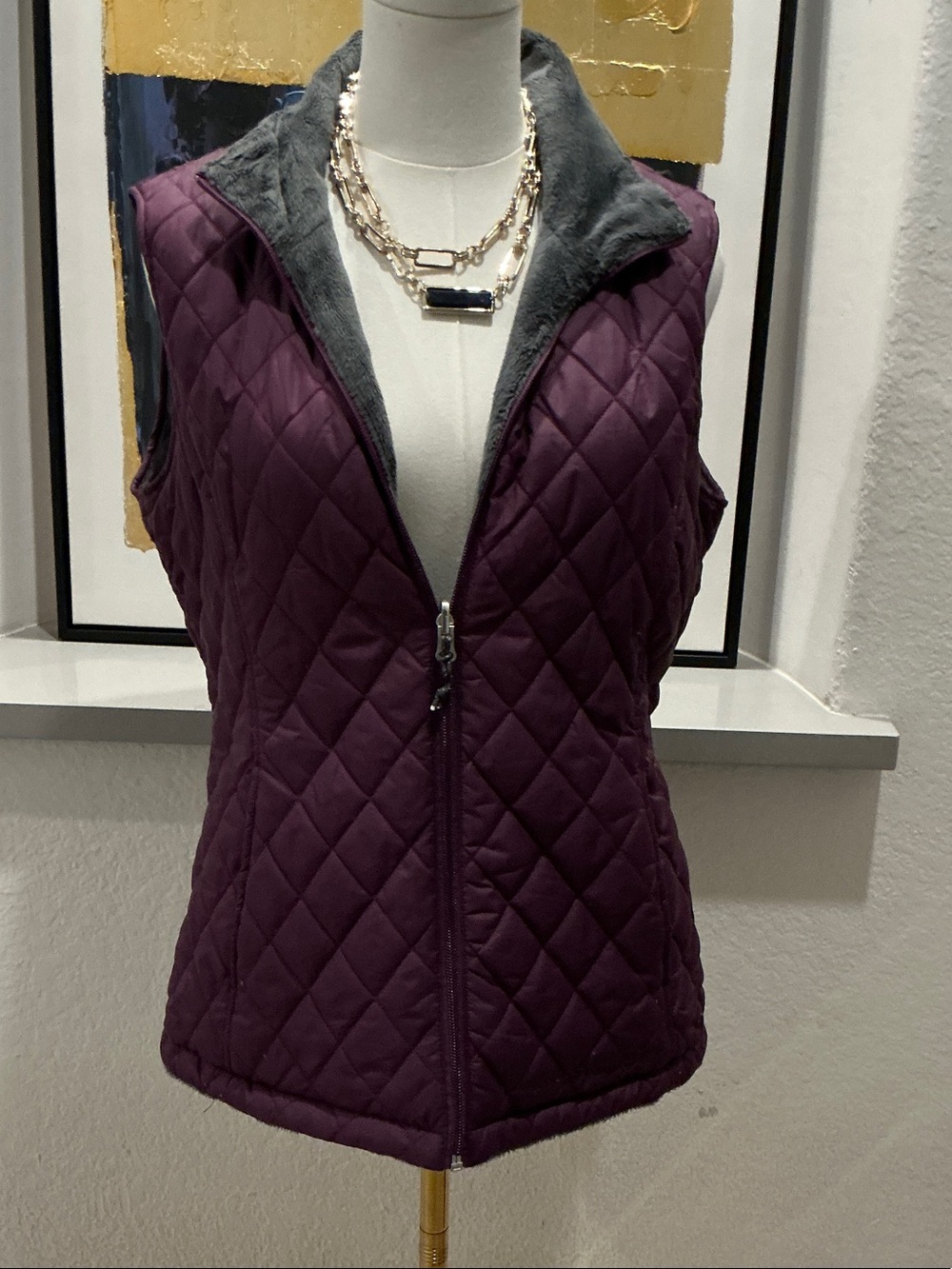 Quilted Faux-Fur Lined Women's Vest - Deep Plum